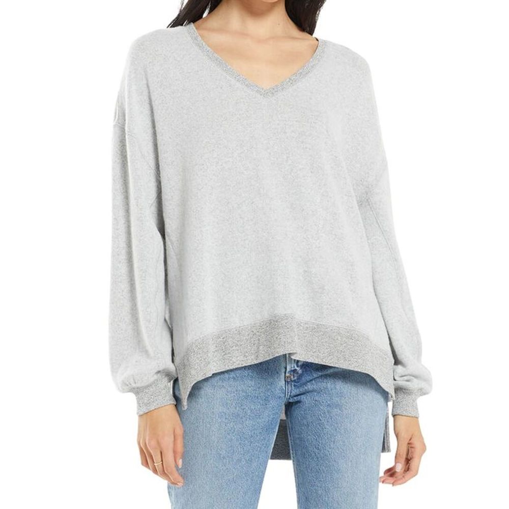 Z Supply Heather Light Gray V-Neck Pullover Sweater
